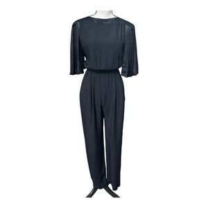 ICONIC VTG 80s Lizzy & Johnny by Lucero Black Jumpsuit w Cape Flutter Sleeves S